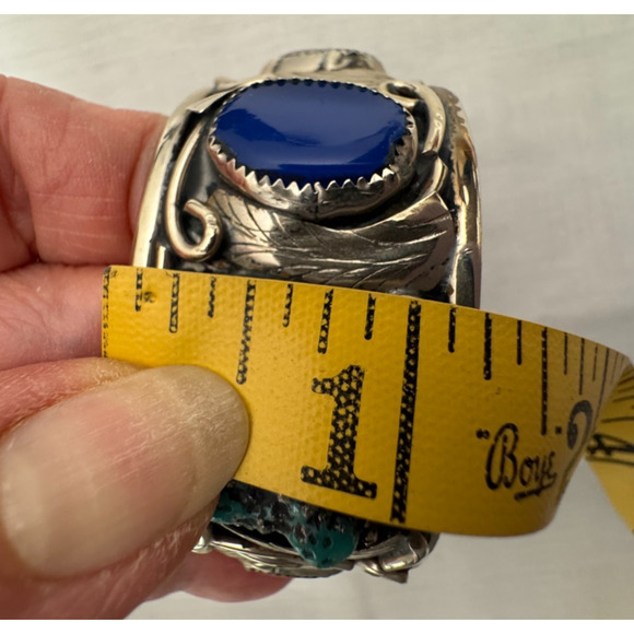 Large Southwestern Cuff Bracelet Nickel Silver Multi Stones Turquoise Chunky Vtg - Picture 8 of 12